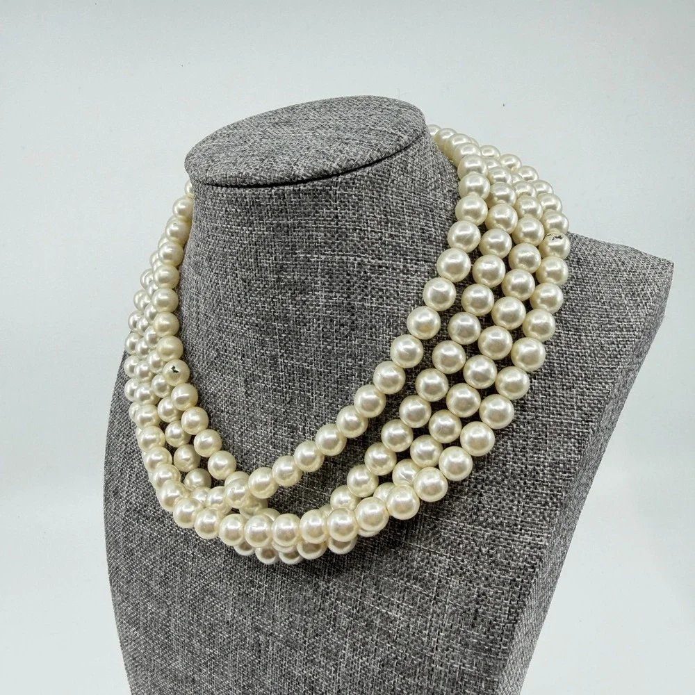 Cream Faux Pearl Multi Strand Necklace Chunky Coquette Statement Wedding Gift